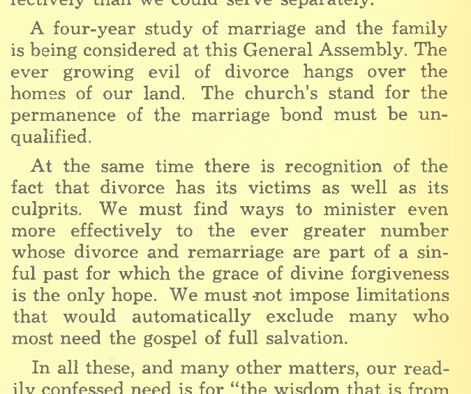 Scan of W. T. Purkiser's 1968 Herald of Holiness editorial: 'A four-year study of marriage and the family is being considered at this General Assembly…'
